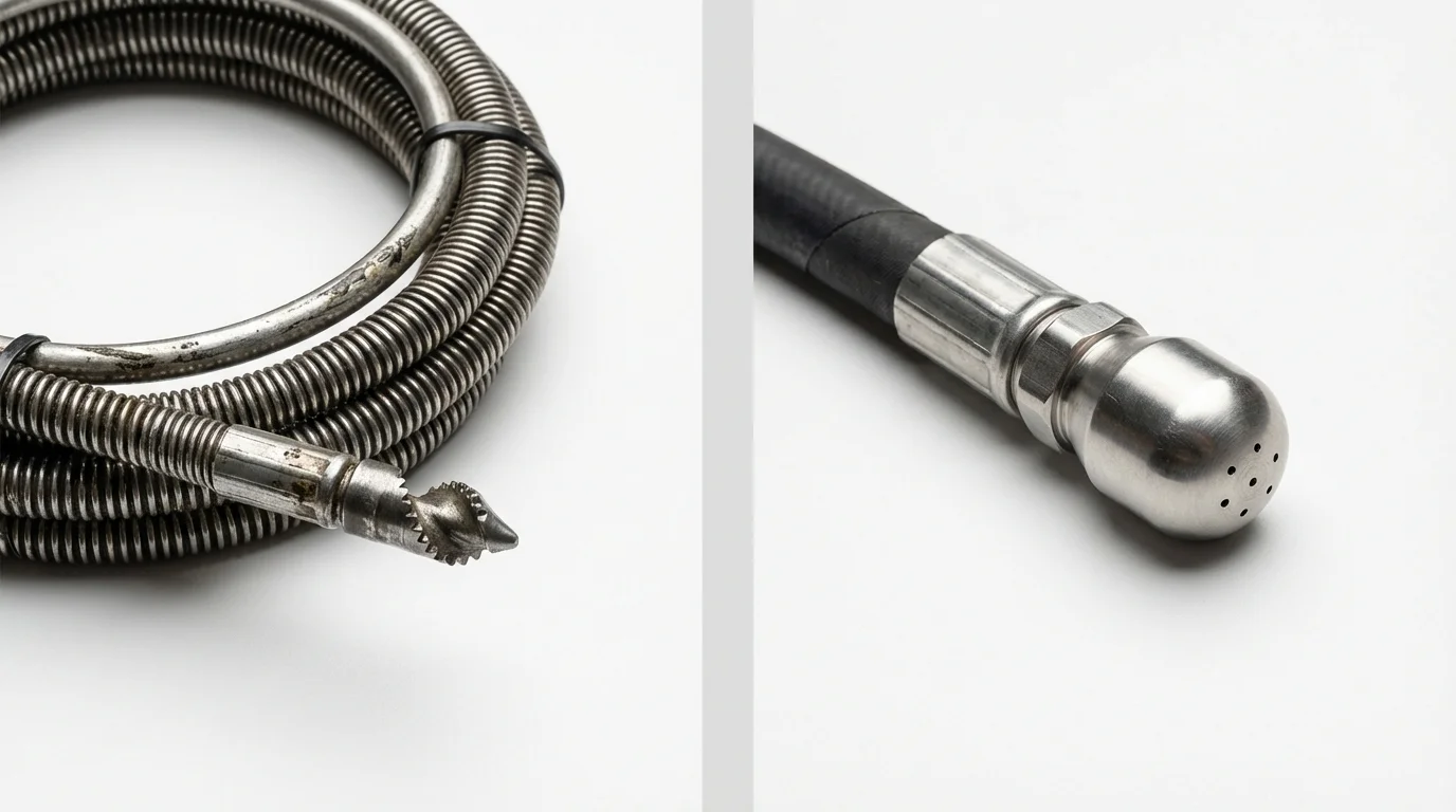Drain snake cable and hydro jetting nozzle used for drain cleaning in Lake Elsinore, CA