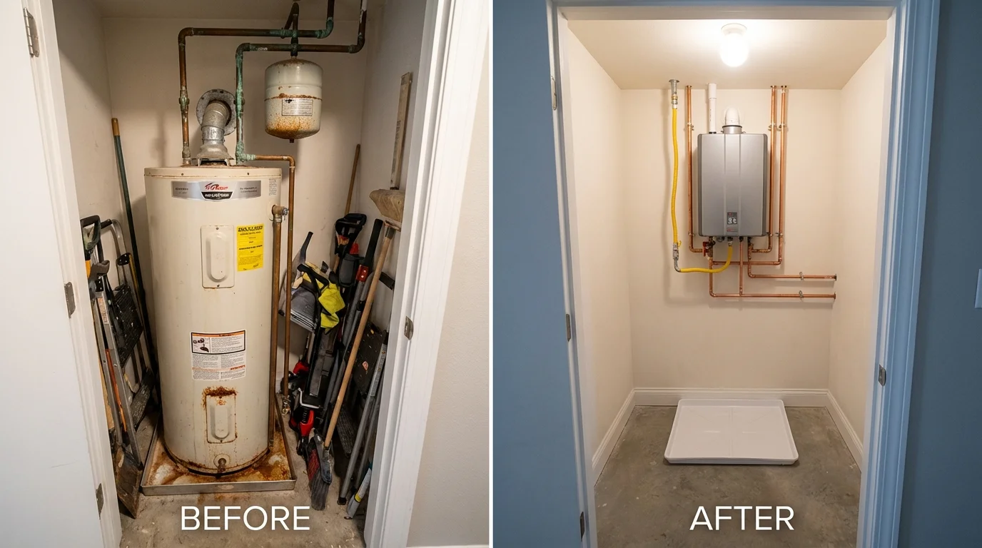Tank water heater versus wall-mounted tankless unit comparison for Lake Elsinore, CA homeowners