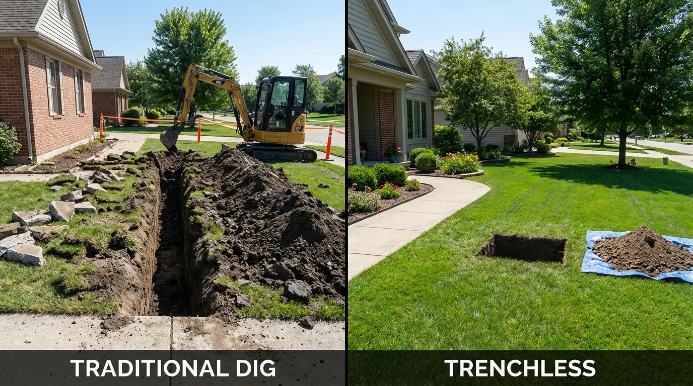 Trenchless sewer repair with minimal yard damage versus traditional excavation in Lake Elsinore, CA